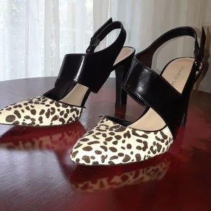 Franco Sarto woman's black leather/animal print Ne
